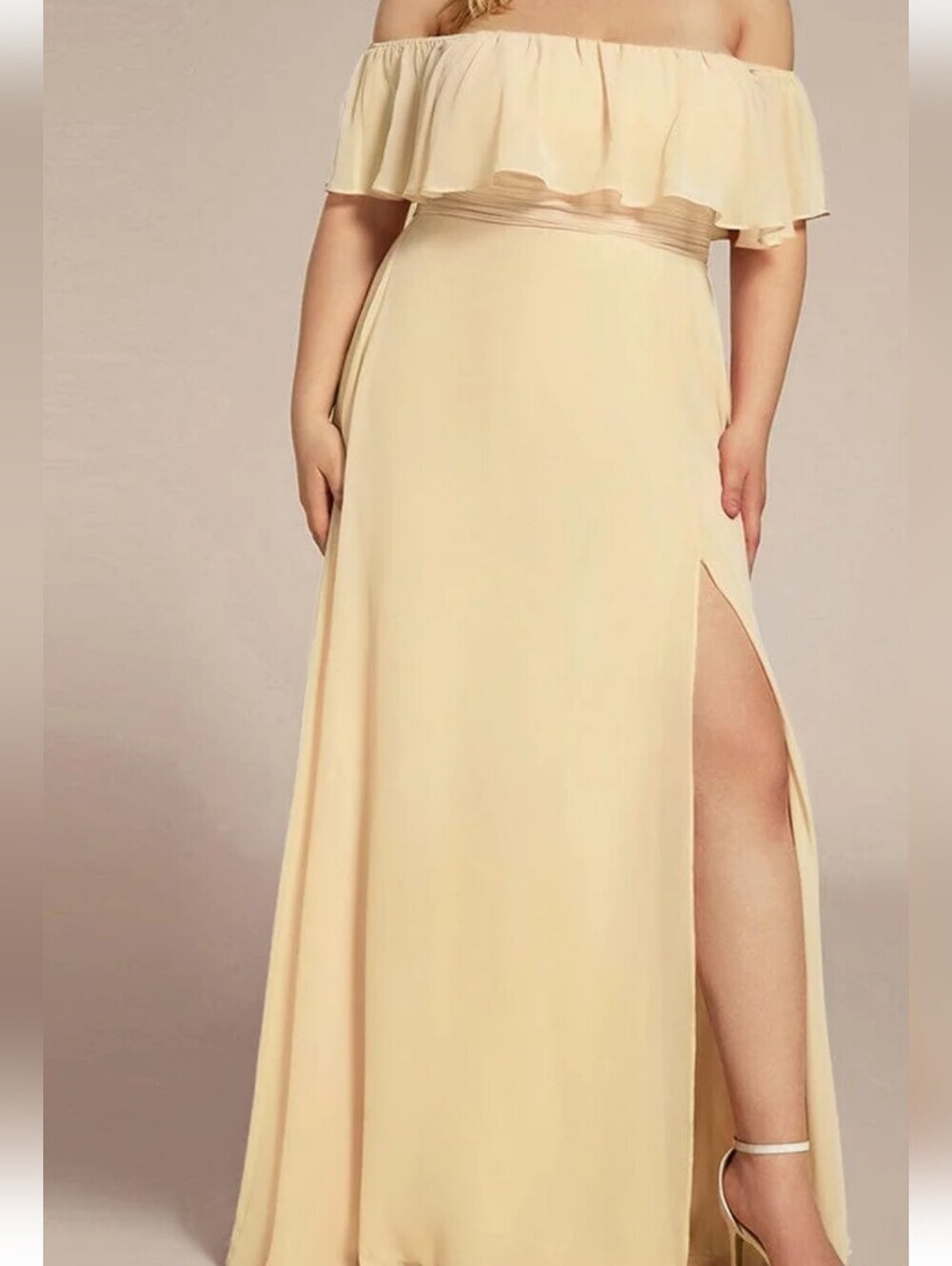 Ever Pretty Emile Lemon Chiffon Off The Shoulder Maxi Dress